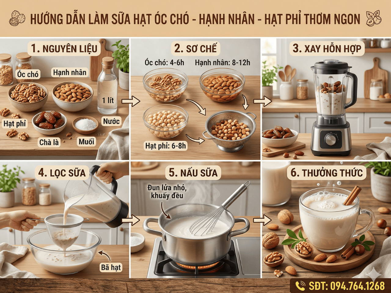 Cach lam sua hat oc cho hanh nhan hat phi